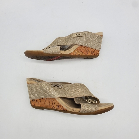 Anne Klein Sport Shoes Women 6M Lorri  Gold Glitter Wedge Sandals - Picture 12 of 12